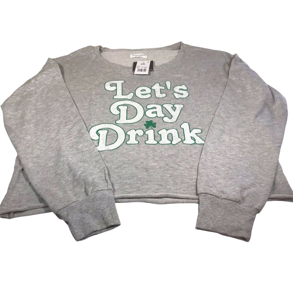 Grayson Threads Womens Size XXL Sweatshirt Cropped Lets Day Drink Gray New